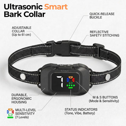 Tech4Tails 3-in-1 Smart Bark Collar | Shock-Free Ultrasonic, Tone & Vibration
